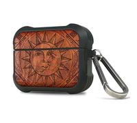 Carveit Wooden Case for AirPods Pro 3 Case (2025), Wood Artisan Engraved & TPU Shockproof Cover, Titanium Quick Released Clasp, Wireless Chargers Compatible (Radiant Sun and Moon) Rosy