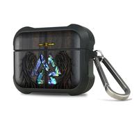 Carveit Wooden Case for AirPods Pro 3 Case (2025), Wood Artistic Engraved & Handmade Shell Inlay, TPU Shockproof Cover, Titanium Quick Released Clasp (Wings of Valor Essence) Blackwood