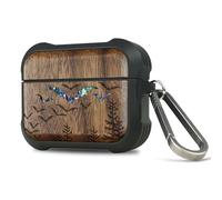 Carveit Wooden Case for AirPods Pro 3 Case (2025), Wood Artistic Engraved & Handmade Shell Inlay, TPU Shockproof Cover, Titanium Quick Released Clasp (Bats Over the Forest) Walnut