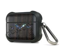 Carveit Wooden Case for AirPods Pro 3 Case (2025), Wood Artistic Engraved & Handmade Shell Inlay, TPU Shockproof Cover, Titanium Quick Released Clasp (Bats Over the Forest) Blackwood