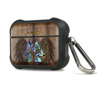 Carveit Wooden Case for AirPods Pro 3 Case (2025), Wood Artistic Engraved & Handmade Shell Inlay, TPU Shockproof Cover, Titanium Quick Released Clasp (Wings of Valor Essence) Walnut