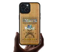 Carveit Wooden Case for iPhone 15 Magnetic Case, Compatible with MagSafe Wireless Chargers, Shockproof Cover, Handmade Shell Inlaid & Wood Artisan Engraved (Outlaw Skull Wanted-Cherry)