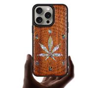 Carveit Wooden Case for iPhone 15 Pro Magnetic Case, Compatible with MagSafe Wireless Chargers, Shockproof Cover, Handmade Shell Inlaid & Wood Artisan Engraved (Caduceus amidst-Rosy)
