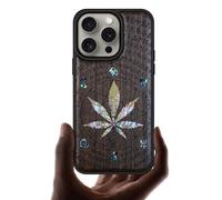 Carveit Wooden Case for iPhone 15 Pro Magnetic Case, Compatible with MagSafe Wireless Chargers, Shockproof Cover, Handmade Shell Inlaid & Wood Artisan Engraved (Caduceus amidst-Blackwood)