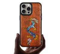 Carveit Wooden Case for iPhone 15 Pro Max Magnetic Case, Compatible with MagSafe Wireless Chargers, Shockproof Cover, Handmade Shell Inlaid & Wood Artisan Engraved (The Dragon's Ascent-Rosy)