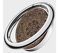 Carveit Wooden Cell Phone Ring Holder Finger Stand Metal Grip Hook Phone Kickstand Compatible With Galaxy S23 Ultra S22 iPhone 15 Pro Max 11 12 13 14 Pixel 7 6a-Walnut/Silver/Mandala [1 Pack]