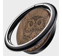 Carveit Wooden Phone Ring Holder Finger Stand Metal Grip Hook Phone Kickstand Compatible With Galaxy S24 Ultra S23 iPhone 15 Pro Max 12 13 14 Pixel 8-Walnut/Black/The Owl Mandala [1 Pack]