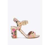 Carvela Floral Embroidered Ankle Strap Block Heels Orange Mix