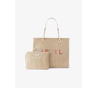 Carvela Raffia Beaded Tote Bag Beige Mix