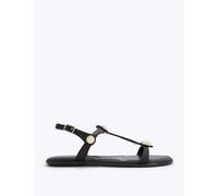 Carvela Wide Fit Leather Metallic Flat Sandals Black