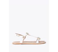 Carvela Wide Fit Leather Metallic Flat Sandals White