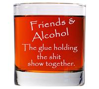 CARVELITA Friends & Alcohol The Glue Holding This Show Together Engraved Whiskey Glass - 11oz Engraved Old Fashioned Rocks Glass - Sarcastic Gifts For Best Friends - Perfect Party Decoration Idea