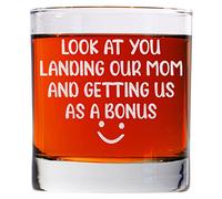 CARVELITA Look At You Landing Our Mom And Getting Us As A Bonus 11oz Whiskey Glass - Old Fashion Bourbon Rocks Glass - Bonus Dad Gifts - Birthday Gifts For Stepdad - Stepdad Gifts - Sarcastic Gifts