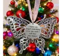 Carving Butterfly Memorial Family Pendant, Retro Christmas Tree Ornaments with Heartwarming Slogans, A Piece of My Heart Is In Heaven, Home Decoration Ornament(Sister)