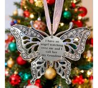 Carving Butterfly Memorial Family Pendant, Retro Christmas Tree Ornaments with Heartwarming Slogans, A Piece of My Heart Is In Heaven, Home Decoration Ornament(Grandma)