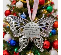 Carving Butterfly Memorial Family Pendant, Retro Christmas Tree Ornaments with Heartwarming Slogans, A Piece of My Heart Is In Heaven, Home Decoration Ornament(Daughter)