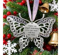 Carving Butterfly Memorial Family Pendant, Retro Christmas Tree Ornaments with Heartwarming Slogans, A Piece of My Heart Is In Heaven, Home Decoration Ornament(Wife)