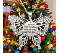 Carving Butterfly Memorial Family Pendant, Retro Christmas Tree Ornaments with Heartwarming Slogans, A Piece of My Heart Is In Heaven, Home Decoration Ornament(Mom)