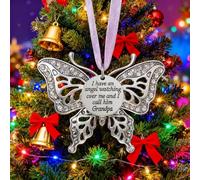 Carving Butterfly Memorial Family Pendant, Retro Christmas Tree Ornaments with Heartwarming Slogans, A Piece of My Heart Is In Heaven, Home Decoration Ornament(Grandpa)