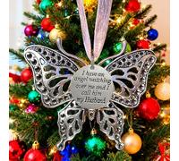 Carving Butterfly Memorial Family Pendant, Retro Christmas Tree Ornaments with Heartwarming Slogans, A Piece of My Heart Is In Heaven, Home Decoration Ornament(Husband)