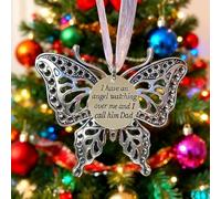 Carving Butterfly Memorial Family Pendant, Retro Christmas Tree Ornaments with Heartwarming Slogans, A Piece of My Heart Is In Heaven, Home Decoration Ornament(Dad)