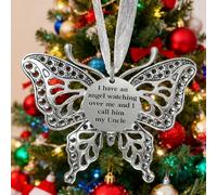 Carving Butterfly Memorial Family Pendant, Retro Christmas Tree Ornaments with Heartwarming Slogans, A Piece of My Heart Is In Heaven, Home Decoration Ornament(Uncle)