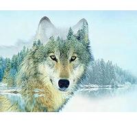 Carving Cross Stitch Embroidery Kit Wolf Forest 11CT Popular Embroidery Kit Accurate Pattern Printing Adult Beginner Handmade Needlework DIY Crafts Unique Gift (40x50cm)