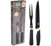 Carving Knife & Meat Fork Set - 20cm/8 Inch Classic Black Plated Blade. Strong, Stylish Two Prong Fork for Professional Chefs & Home Cooks. Copper Bolster. Soft Grip Handle. Taylors Eye Witness