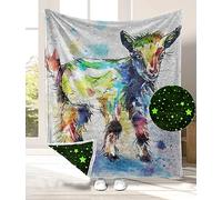 Carwayii Glow in Dark Blanket Goat Blanket Goat Gifts for Kids Glowing in The Dark Blanket Cute Travel Blanket Couch Sofa Blanket Goat Stuffed Animals Blanket for Goat Lover Birthday Gifts - 65''x55''