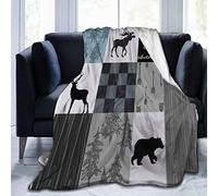 Carwayii Rustic Lodge Bear Moose Thin Blanket Ultra Soft Fleece Throw Blanket Adventure Retro Tartan Bed Cover Thermal Noon Break Blanket Gifts for Home Office Camping Car