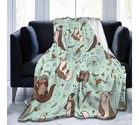 Carwayii Sea Otters Micro Fleece Blanket - Comfortable Flannel Fleece Blanket - Durable Pad Bed Cover - Warm Sofa Blanket - Green - Animal Print - 80X60 inch - Unisex - All Ages - All Seasons