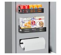 Carwiner 3 Pack Magnetic Refrigerator Organizer with Paper Towel Holder, Strong Magnetic Fridge Shelf, Magnetic Spice Rack, Rustproof Side Fridge Storage Rack for Kitchen