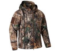 CARWORNIC Men's Camo Quiet Hunting Jacket Waterproof Softshell Fleece Lined Camouflage Outdoor Hiking Fishing Coat, Leaf Camo, L