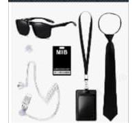 CARxlythic Agent Costume Accessory Set, Secret Security Guard Outfit Kit with Sunglasses Headphones Ties ID Card Inflatable Green Aliens for Women Men Halloween MIB Cosplay Theme Party (A)