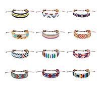 Carykon 12 PCS Nepal Woven Friendship Bracelets with a Sliding Knot Closure for Women Teens and Girls, Color may vary (eternal)