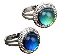 Carykon 2 PCS Oval Mood Ring Retro Style Adjustable Finger Ring for Lovers Friends-One Size fits All (Round)