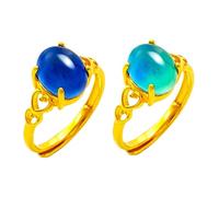 Carykon 2Pcs Gold-plated Mood Ring Oval Retro Love Heart AdjustableRing