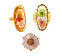 Carykon 3pcs Vintage Handmade Dried Flower Women's Ring Adjustable Flower Ring(Style Random), FREE, Alloy Steel, No Gemstone
