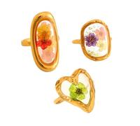 Carykon 3pcs Vintage Handmade Dried Flower Women's Ring Adjustable Flower Ring(Style Random), FREE, Alloy Steel, No Gemstone