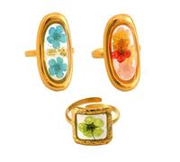 Carykon 3pcs Vintage Handmade Dried Flower Women's Ring Adjustable Flower Ring(Style Random), FREE, Alloy Steel, No Gemstone