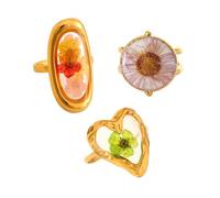 Carykon 3pcs Vintage Handmade Dried Flower Women's Ring Adjustable Flower Ring(Style Random), FREE, Alloy Steel, No Gemstone