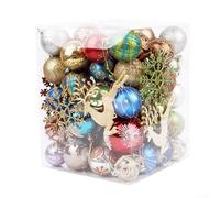 Carylozet Christmas Tree Ornaments Set - 60-70 Vibrant Colored Plastic Balls with Shiny Finish, Easy-Hang Hooks, for Festive Holiday Decor, Wreaths, Garlands &