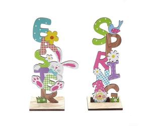 Carylozet Easter Wooden Table Sign - Bunny & Gnome Themed Tabletop Ornament with Spring Flowers and Carrots, Happy Easter Decor for Dining Table, Mantel, Entryway(A+B)