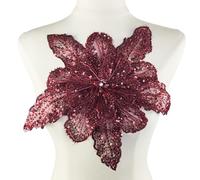 Carytalee 1PC 3D Lace Sequin Beaded Flower Sew on Embroidered Lace Applique Trim DIY Sewing Patch Wedding Dress Applique Decoration, Burgundy, 11.8 x 11 Inch