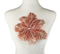 Carytalee 1PC 3D Lace Sequin Flower Rhinestone Beaded Sew on Embroidered Lace Applique Patch Clothing Wedding Dress Sewing Applique Flower, Orange, 7.8 x 7 Inch