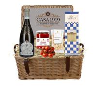 Casa 1919 | Gourmet Gift Basket | Artisan Spaghetti Alica 500 g | White Wine Lugana Ca' dei Frati 750 ml | Tomato Paste 500 g | Toasted Almonds 30 g | Christmas Packaging
