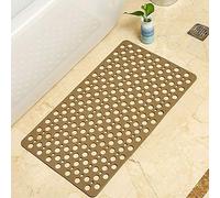 Casa and Beyond Shower Mat-Non-Slip Surface, Secure Shower Mat Non-Slip & Antibacterial, with Suction Cups and Drain Holes, Soft Design, Quick-Drying, Easy to Clean (Brown,34.6" × 15.7")