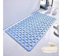 Casa and Beyond Shower Mat-Non-Slip Surface, Secure Shower Mat Non-Slip & Antibacterial, with Suction Cups and Drain Holes, Soft Design, Quick-Drying, Easy to Clean (Blue,29.5" × 16.9")