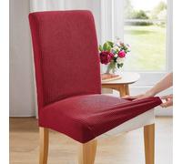 Casa Bonita Stretch Dining Chair Covers - Set Of 2 - Easy Care Fabric - Smart Waffle Texture - Update Tired Upholstery - Wine