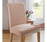 Casa Bonita Stretch Dining Chair Covers - Set Of 2 - Easy Care Fabric - Smart Waffle Texture - Update Tired Upholstery - Biscuit
